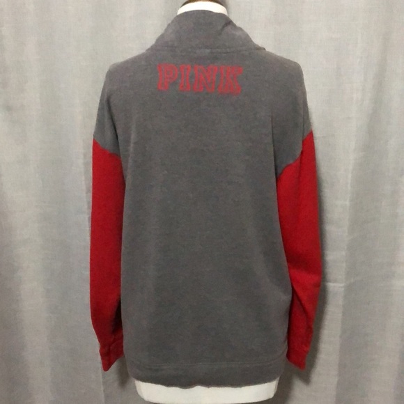VS PINK-University Line 1/4 Zip Sweatshirt-Gray/Red-Sz xs-EUC-Bling - Picture 8 of 14